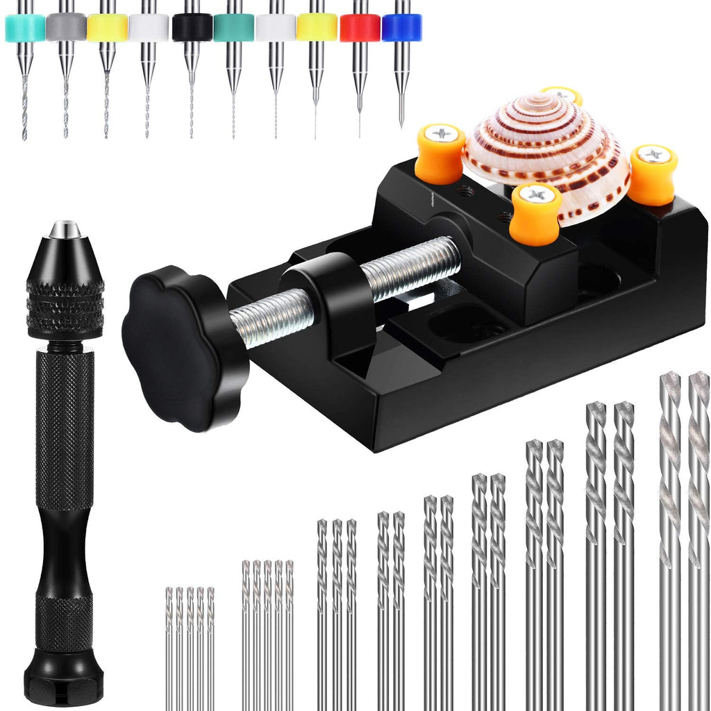 [Australia - AusPower] - 37 Pieces Hand Drill Tool Set Include Pin Vise Hand Drill with Miniature Drill Micro Mini Twist Drill Bit and Bench Vice for Craft Carving Resin Keychain Jewelry Making(0.3-1.2 mm PCB Drill) 
