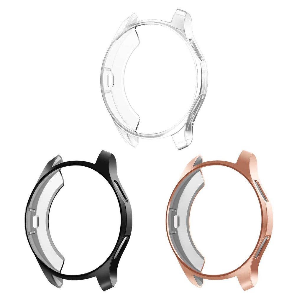 [Australia - AusPower] - 3 Pack - Fintie Case Compatible with Samsung Galaxy Watch 42mm SM-R810 (Not Fit for Watch 4 Classic 42mm), Soft TPU Slim Plated Case Protective Bumper Shell Cover, Black,Rose Gold, Clear Black, Rose Gold, Clear 
