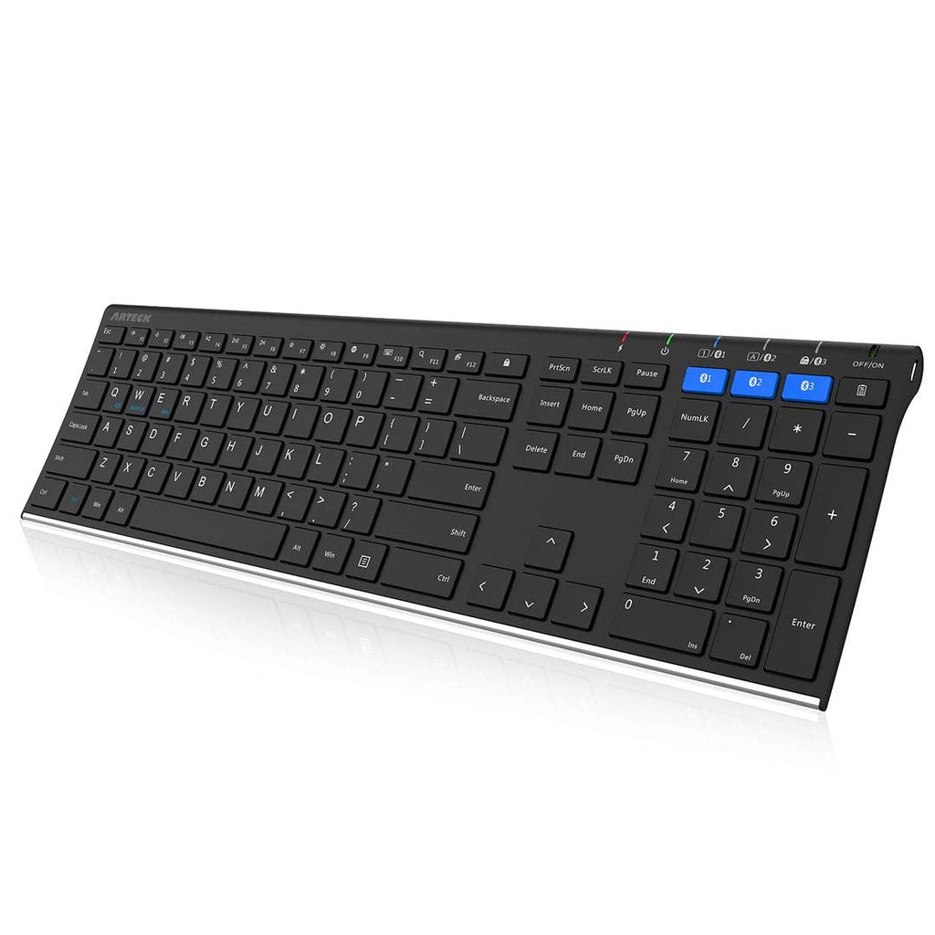[Australia - AusPower] - Arteck HB192 Universal Bluetooth Keyboard Multi-Device Stainless Steel Full Size Wireless Keyboard for Windows iOS Android Computer Desktop Laptop Surface Tablet Smartphone Rechargeable Battery 