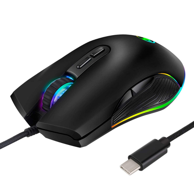 [Australia - AusPower] - FIRSTMEMORY USB C Mouse Type C Ergonomic Wired Mouse RGB Gaming Mouse Optical Mice with Adjustable DPI 800/1600/2400/3200 Compatible with Notebook, PC, Laptop, MacBook and All Type-C Device (Black) 