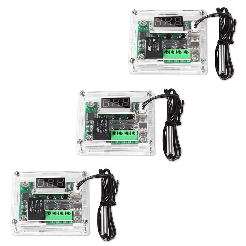 [Australia - AusPower] - AITRIP 3PCS W1209 12V DC Digital Temperature Controller Board with 10A One-channel Relay and Waterproof Micro Digital Thermostat -50-110°C Electronic Temperature Temp Control Module Switch (With Case) 3-PACK 