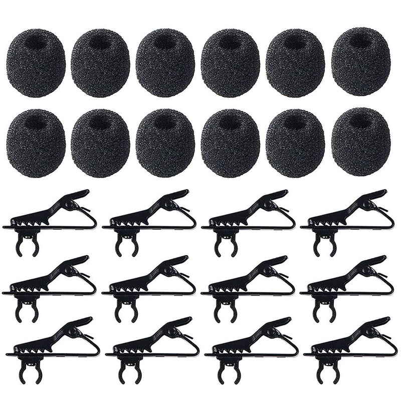 [Australia - AusPower] - 12Pcs Lavalier Microphone Clip Metal Tie Clips with 12Pcs Foam Windscreen Cover, Lapel Microphone Replacement Kit 