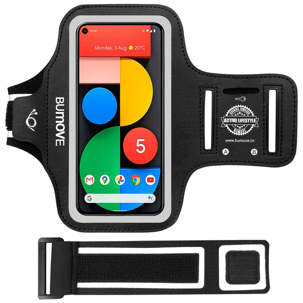 [Australia - AusPower] - Pixel 5/4a/4/3 Armband, BUMOVE Gym Running Workouts Sports Phone Arm Band for Google Pixel 5, 4a, 4, 3a, 3, 2 with Key/Card Holder (Black) Black 