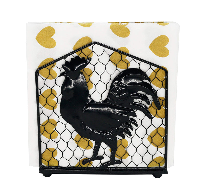 [Australia - AusPower] - Metal Rooster Design Tabletop Napkin Holder/Freestanding Tissue Dispenser,Black Black One Size 
