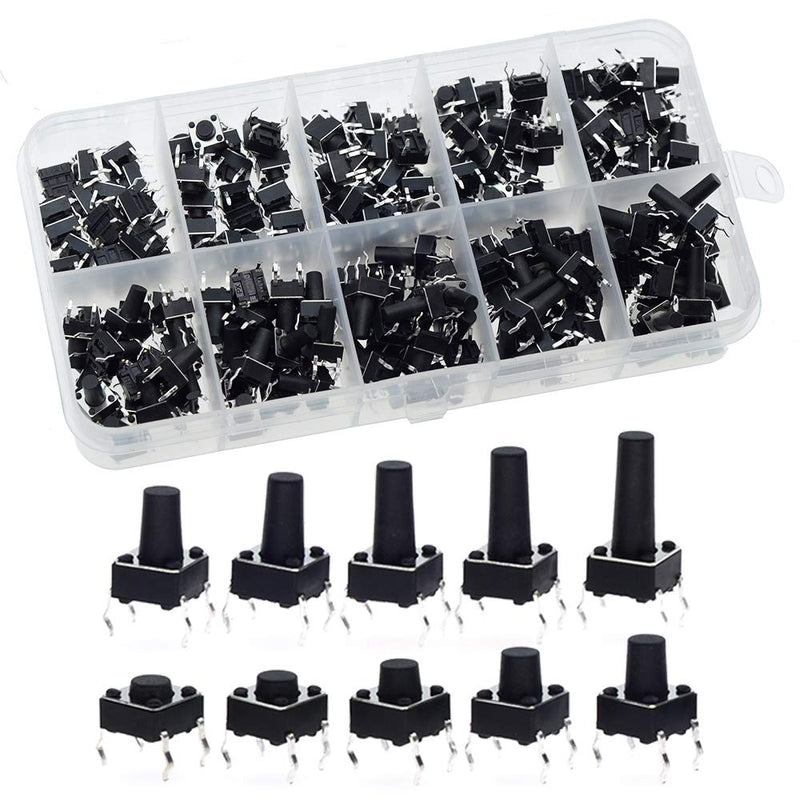 [Australia - AusPower] - QTEATAK 200 Pcs 10 Value 4 Pins 6 x 6mm Micro Momentary Tact Tactile Push Button Switch Assortment Kit 