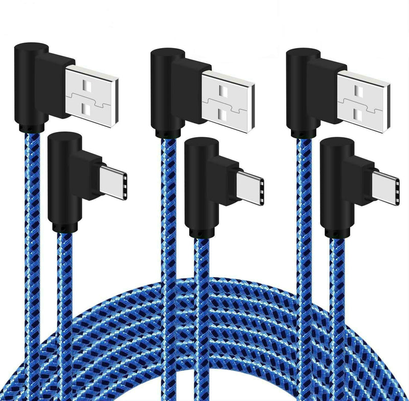 [Australia - AusPower] - 3 Pack 6FT 90 Degree Right Angle Braided Type C Fast Charging Cable USB-C Quick Charger Power Cord Rapid Charge 2.0 3.0 for Samsung Galaxy S8 S9 S10 S20 5G Note 8 9 LG V20 V30 V40 V50 V60 Stylo 4 5 6 