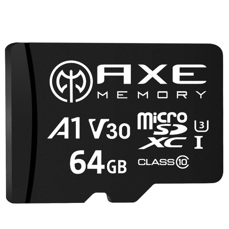 [Australia - AusPower] - AXE MEMORY 64GB microSDXC Memory Card + SD Adapter with A1 App Performance, V30 UHS-I U3 4K Black - A1 High Speed 64 GB 