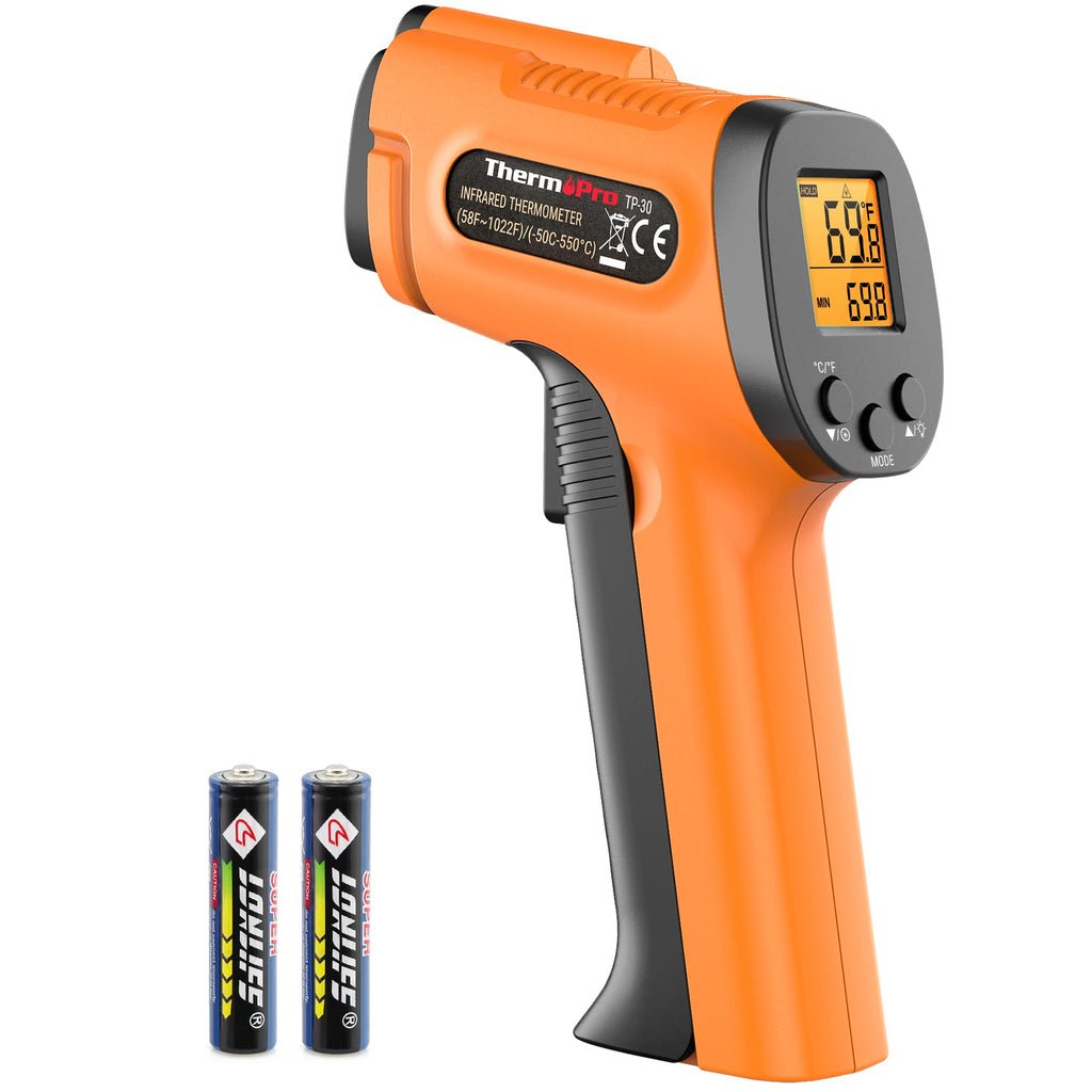 [Australia - AusPower] - ThermoPro TP30 Digital Infrared Thermometer Gun Non Contact Laser Temperature Gun -58°F ~1022°F (-50°C ~ 550°C) with Adjustable Emissivity & Max Measure (NOT for Human Body Temperature) 