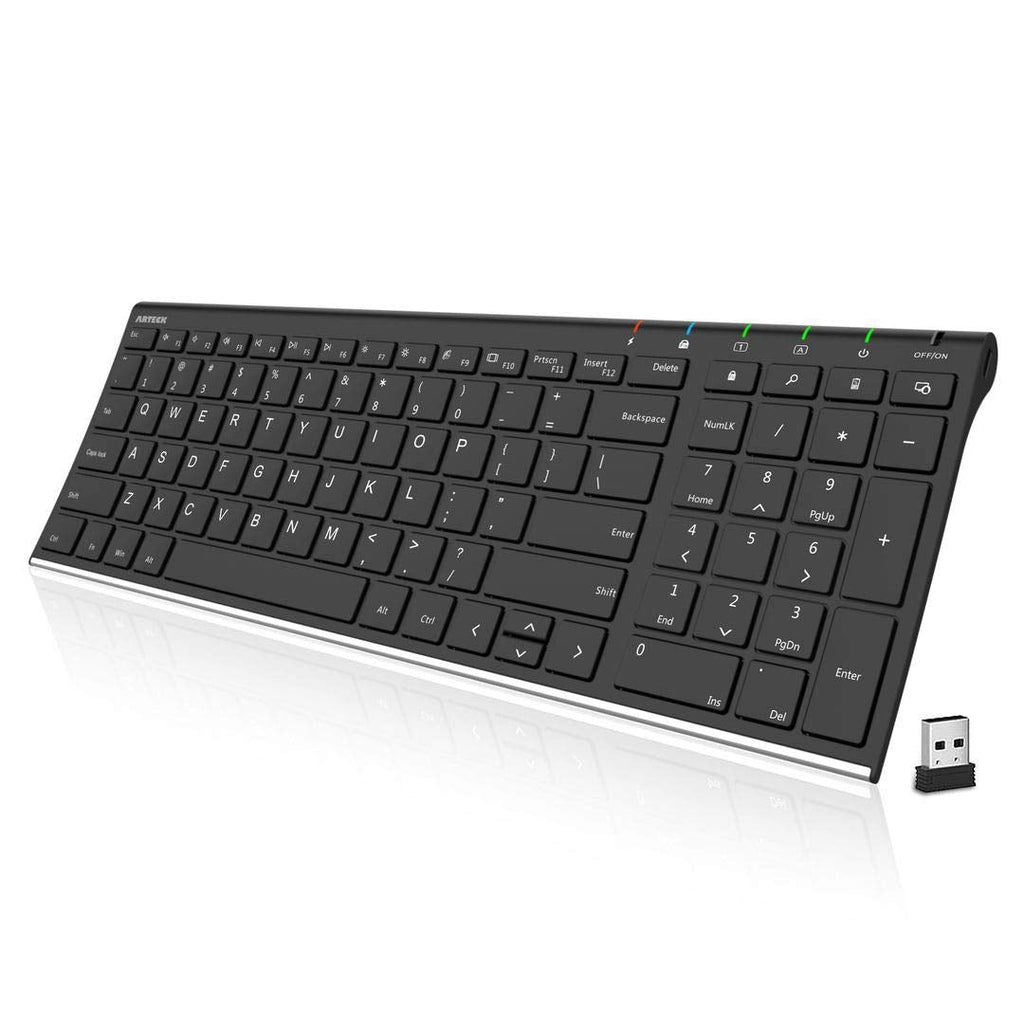 [Australia - AusPower] - Arteck HW193 2.4G Wireless Keyboard Stainless Steel Ultra Slim Full Size Keyboard with Numeric Keypad for Computer/Desktop/PC/Laptop/Surface/Smart TV and Windows 11/10/8 Built in Rechargeable Battery 