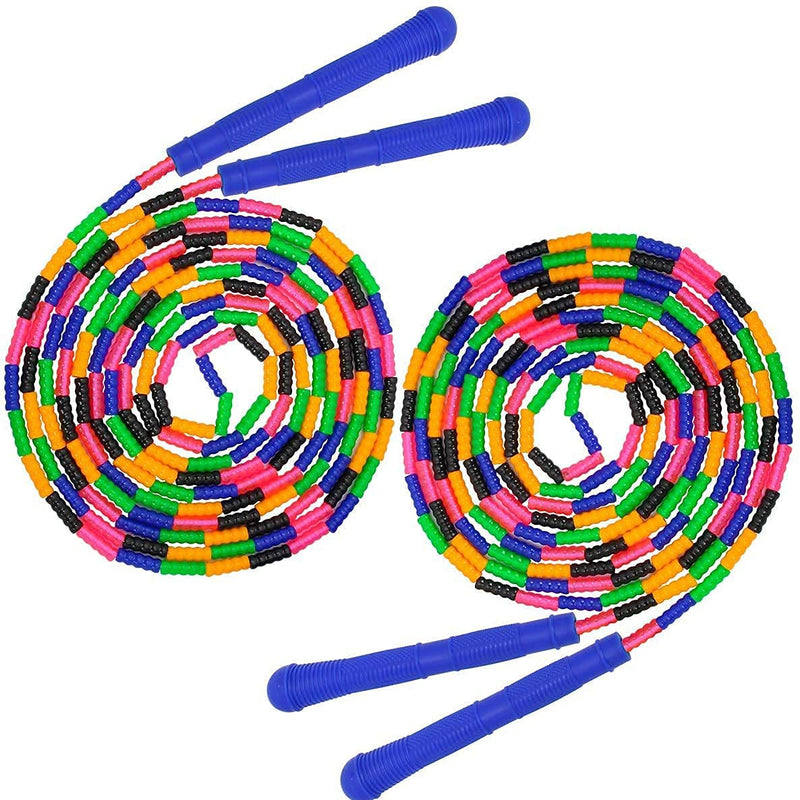 [Australia - AusPower] - Coolrunner 16 FT Long Jump Rope(2 PACK), Double Dutch Jump Rope, Soft Beaded Skipping Rope for Kids Adults, Plastic Segmented Jump Rope, Long Enough for 4-5 Jumpers(Rainbow) (Style 1) (Green) (Blue) Blue 