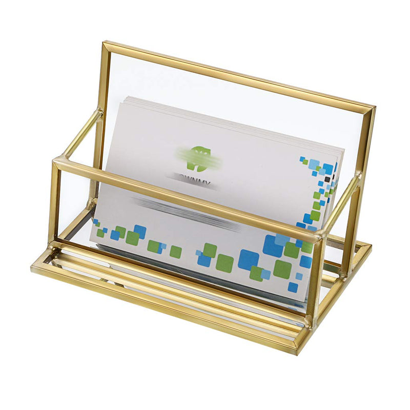 [Australia - AusPower] - Hipiwe Glass Business Card Holder Stand - Vintage Gold Metal Name Card Display Stand Office Desktop Countertop Business Card Organizer Golden 