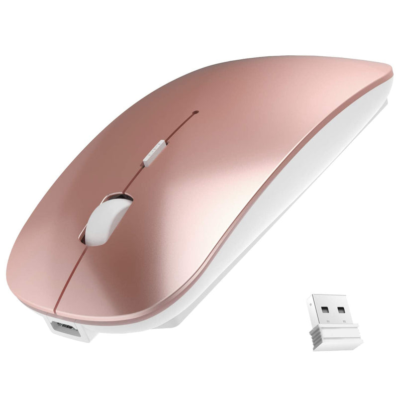 [Australia - AusPower] - 2.4GHz Wireless Bluetooth Mouse, Dual Mode Slim Rechargeable Wireless Mouse Silent USB Mice, 3 Adjustable DPI,Compatible for Laptop Windows Mac Android MAC PC Computer (Rose Gold) 