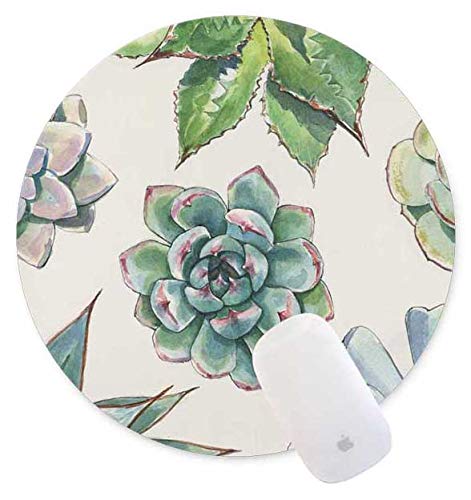 [Australia - AusPower] - QJ CMJ Cute Succulent Cactus Plant Round Mouse pad Gaming Mouse Pad Rubber Round Mouse Mat（7.87inchx7.87inch） 