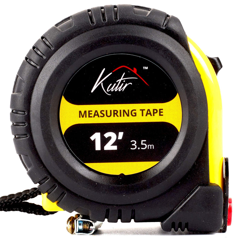 [Australia - AusPower] - 12 Foot Measuring Tape Measure by Kutir - Easy to Read Both Side Dual Ruler, Retractable, Heavy Duty, Magnetic Hook, Metric, Inches and Imperial Measurement, Shock Absorbent Rubber Case 12 Feet 
