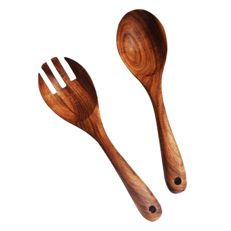 [Australia - AusPower] - Kalinco Wooden Acacia Salad Servers with Salad Spoon and Fork Set Cooking Utensils for Kitchen (Natural Handmade Cookware) (salad servers) 
