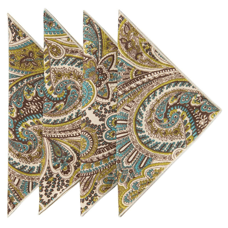 [Australia - AusPower] - Cloth Napkins Dinner Napkins Linen Napkins 100% Cotton 18 x 18 inches Teal and Brown Paisley Fabric Set 4 18" Napkins Set of 4 