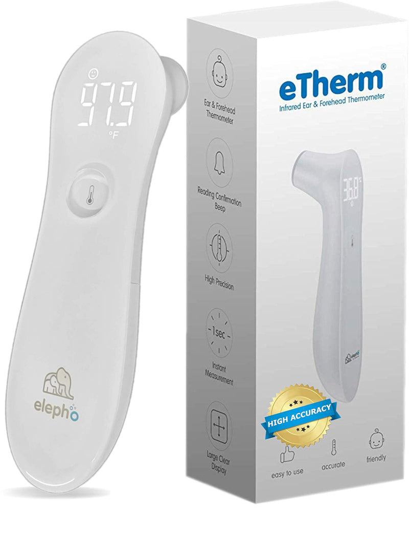 [Australia - AusPower] - Elepho eTherm Ear & Forehead Thermometer | Infrared & Digital Thermometers for Adults, Kids, Babies & Infants | Instantly & Accurately Reads Temperature | Slim Design, Easy to Read Large LCD Display… 