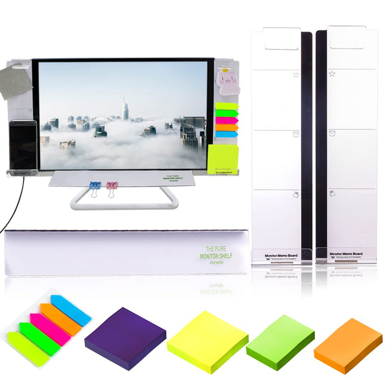 [Australia - AusPower] - DailyTreasures Acrylic Monitor Memo Board, 2pcs Computer Monitor Side Panel(Left+Right),1pcs Message Memo Pad Shelve + 4Pcs Sticky Notes & 1 Sheet Index Tab for Office Home Desk Organizer Phone Holder 