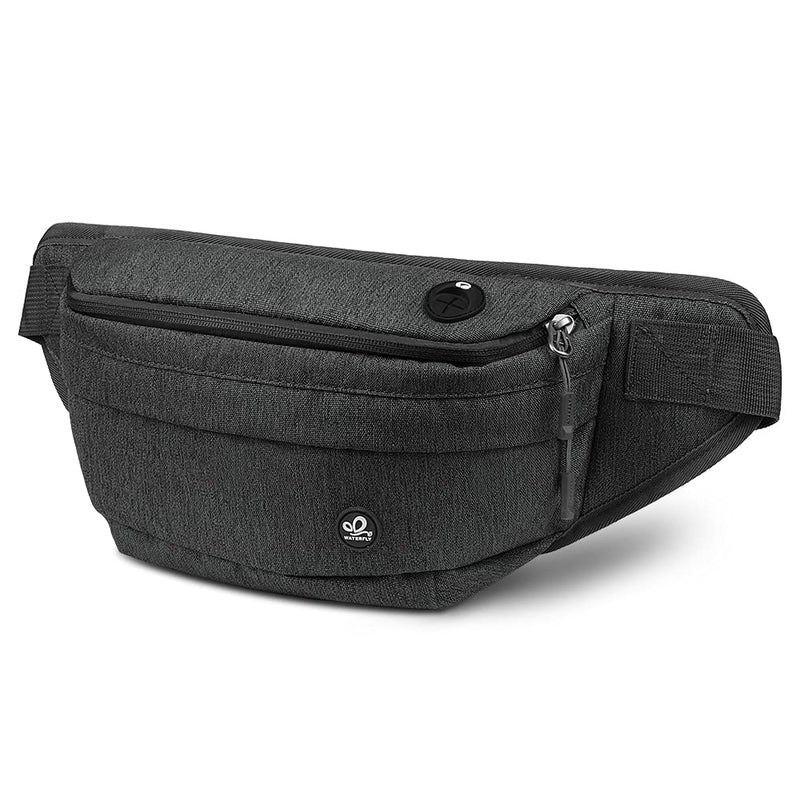 [Australia - AusPower] - WATERFLY Fanny Pack for Men Women Water Resistant Large Hiking Waist Bag Pack Carrying All Phones for Running Walking Traveling Black 