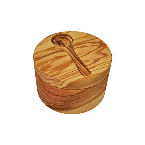 [Australia - AusPower] - Naturally Med Olive Wood Salt Cellar with Inset Spoon 