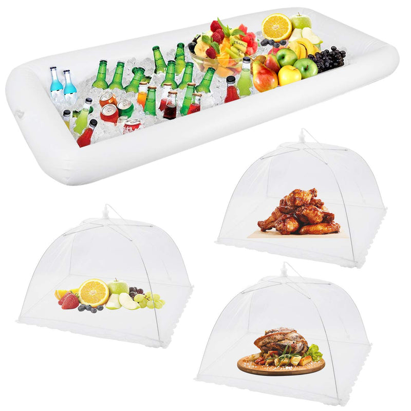 [Australia - AusPower] - 1PCS Inflatable Serving Bars and 3PCS Mesh Food Umbrella Covers Tent for Outdoor,Keep Salads Beverages Ice Cold - For Parties Indoor & Outdoor BBQ, Picnic Pool Party Supplies Luau Cooler 