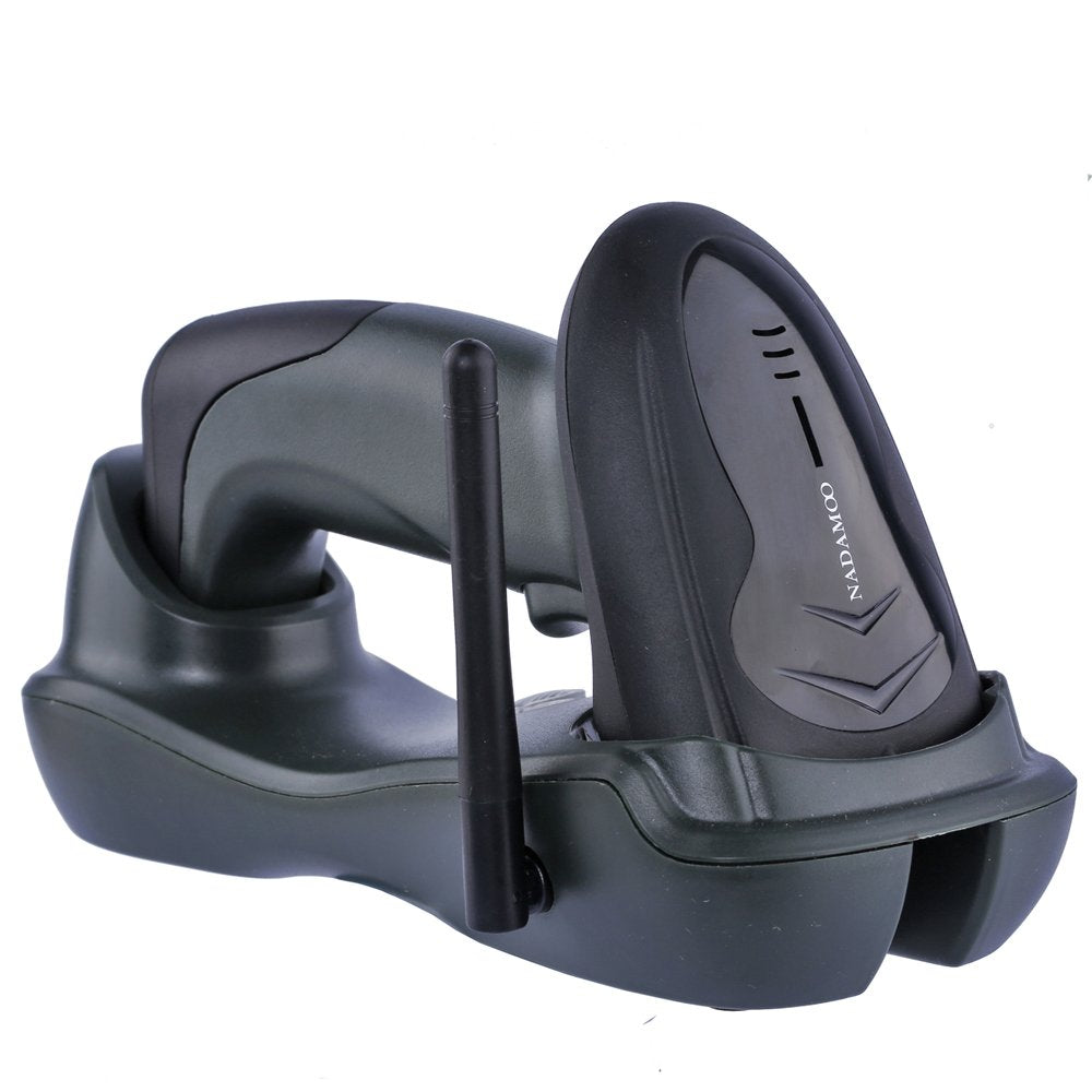 [Australia - AusPower] - NADAMOO Wireless Barcode Scanner with Cradle, 2D Cordless Bar Code Reader 400m Transmission Distance CMOS Imager Read 1D, 2D, QR Code, Data Matrix, PDF417 for Windows Mac Linux Black 