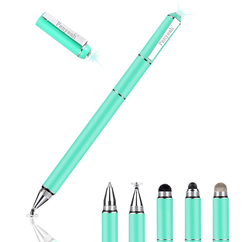 [Australia - AusPower] - Penyeah Diamond Stylus Pen for iPad, Multiple Tips Disc/Mesh Fiber Touch Screen Pen, Office/School Supplies, Universal for Apple/Android Phones,Tablets, Microsoft Surface Laptop - Blueish Green 