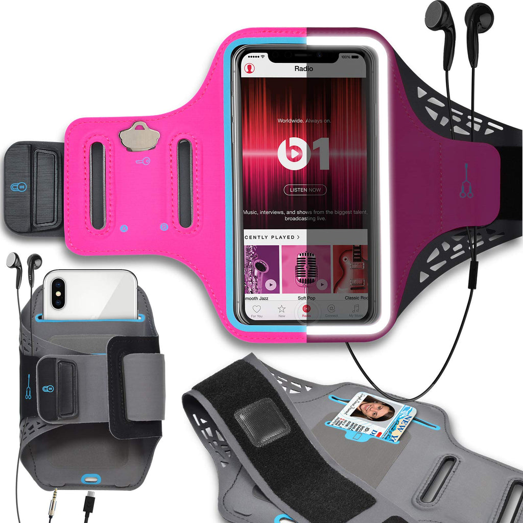 [Australia - AusPower] - Tekcoo Phone Armband for iPhone 12 Pro Max/11/XR, Sport Running Exercise Gym Phone Holder for Galaxy Note 20 Ultra/S21/A02S/A12/A32/42/A52/A72/A01/A21/A71 UW, Motorola Moto & Key Card Slot [Rose] A-Rose 