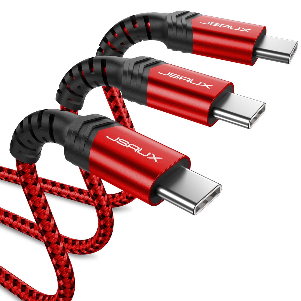 [Australia - AusPower] - JSAUX USB C to USB C Cable 60W, 3-Pack [10ft+6.6ft+3.3ft ] Type C Fast Charging Cord Compatible with Samsung Galaxy S22 S21 S21+ S21 Ultra S20 Plus S20+ Note 20 10, Google Pixel 6 5 4 3 2 XL-Red 10ft+6.6ft+3.3ft Red 