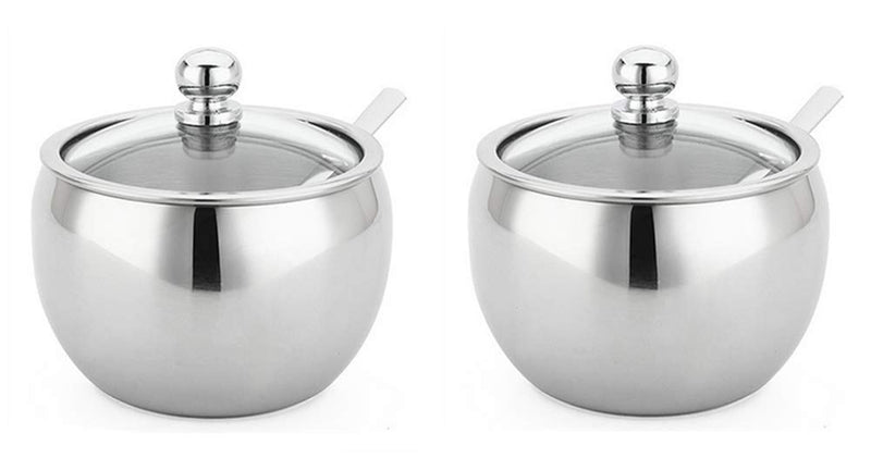 [Australia - AusPower] - 2 Pack 10 OZ Stainless Steel Sugar Bowl, Sugar Bowl, with Spoon and Clear Lidfor Suitable for home and kitchen 