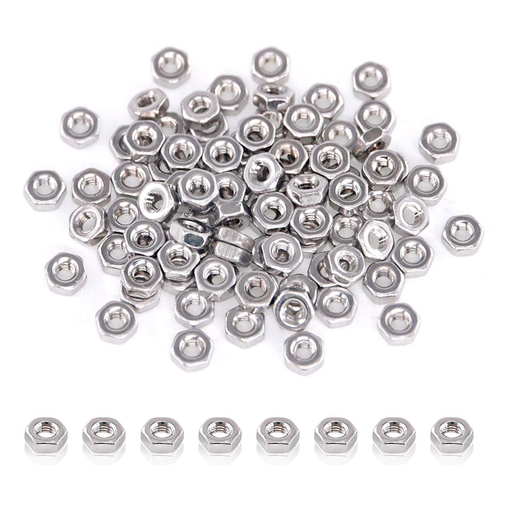 [Australia - AusPower] - Swpeet 100Pcs M2 Metric 304 Stainless Steel Hex Nuts, Coarse Thread Hexagon Nut Perfect for Industrial and Construction Fasteners 