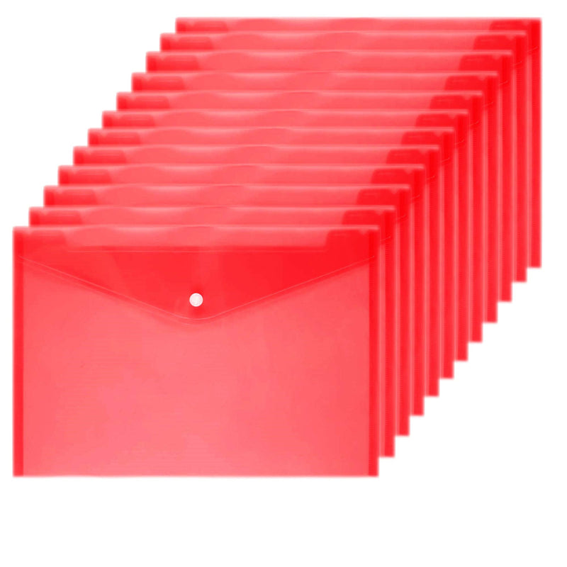[Australia - AusPower] - Wiekyze Poly Envelope 12 Pcs Document Envelopes with Snap Button Quality Clear Document Folder for A4 Size (red) Red 