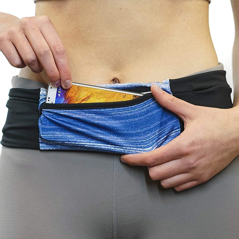 [Australia - AusPower] - Sprigs 3 Pocket Adjustable Running Belt Waist Pack, Fanny Pack for Working Out with Sweat Resistant Backing, Holds All iPhone Models Navy Blitz/Black Small/Medium 