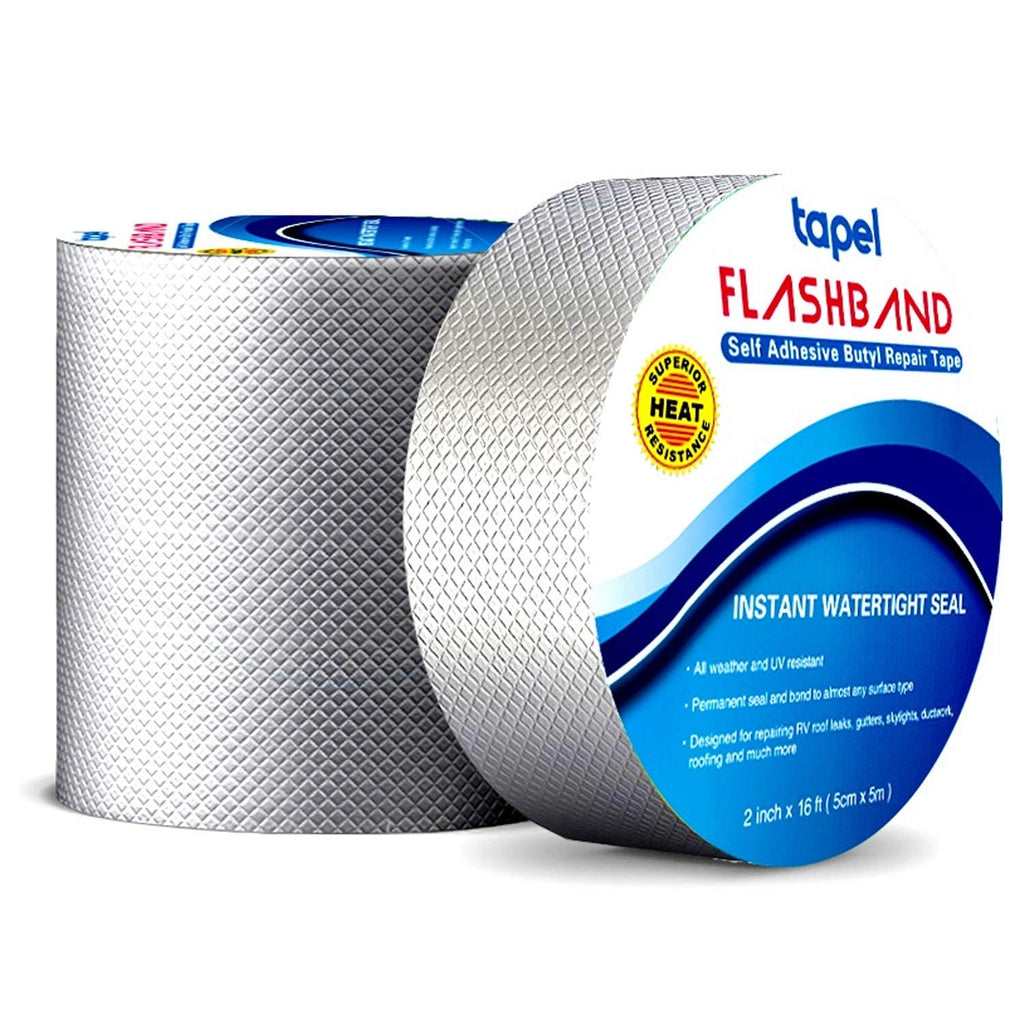 [Australia - AusPower] - Tapel Butyl Waterproof Tape - 2" X 16' - Leak Proof Long Lasting Watertight Rubber Putty Butyl Tape for RV Repair, Window, Silicone, and Boat Sealing, Glass & EDPM Rubber Roof Patching 5cm(W) x 5m(L) x 1.5mm(T) Aluminum 