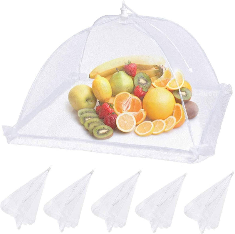 [Australia - AusPower] - Lauon Food Cover Mesh Food Tent, 17"x17", 6 Pack, White Nylon Covers, Pop-Up Umbrella Screen Tents, Patio Bug Net for Outdoor Camping, Picnics, Parties, BBQ, Collapsible and Reusable 