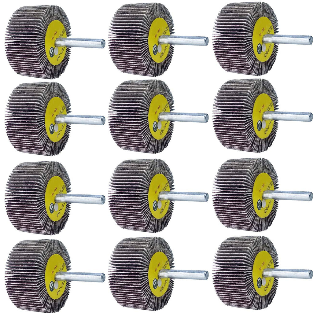 [Australia - AusPower] - M-jump 12 Pcs 2”X 1” X1/4” Flap Wheels Set –3 pcs Of Each 40 60 80 and 120 Grits Aluminum Oxide for Remove Rust and Weld Burr – 1/4 Shank Fits All Drills 