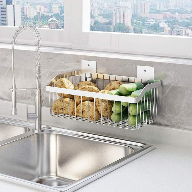 [Australia - AusPower] - kaileyouxiangongsi Kitchen Storage Metal Wire Fruit Basket - SUS304 Stainless steel Organizer Storage Bin Baskets for Bathroom - Space Saving Design for Pantry Organization （Silver） Small 1PC 