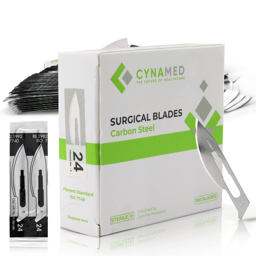 [Australia - AusPower] - Cynamed Box of 100 Scalpel Sterile Blades Carbon Steel Individually Foil Wrapped (No. 24) 
