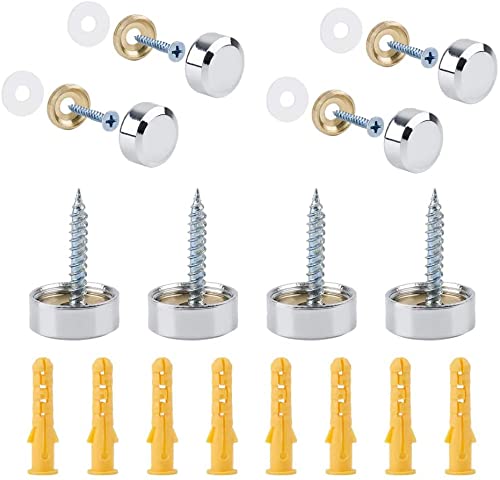 [Australia - AusPower] - INCREWAY Mirror Screws, 12 Sets 16mm Copper Mirror Polished Mirror Nails with Decorative Caps Covers,Silver Silver 