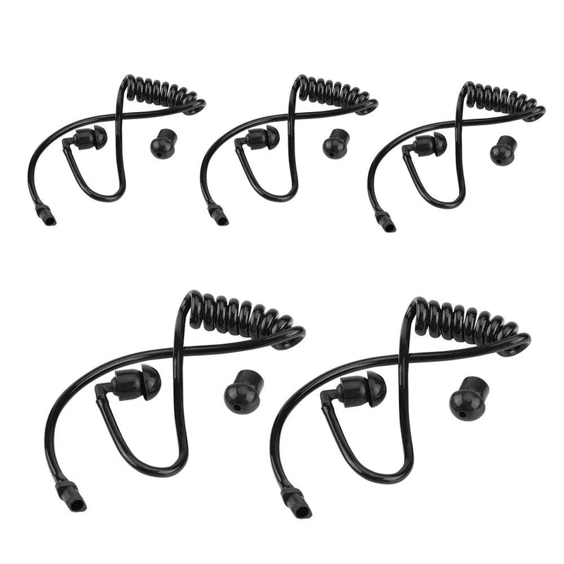 [Australia - AusPower] - Coiled Acoustic Tube Replacement for Two-Way Radio Audio Kits Headset Walkie Talkie Earpiece Packed of 5 Pieces with Ear Tips-Black 