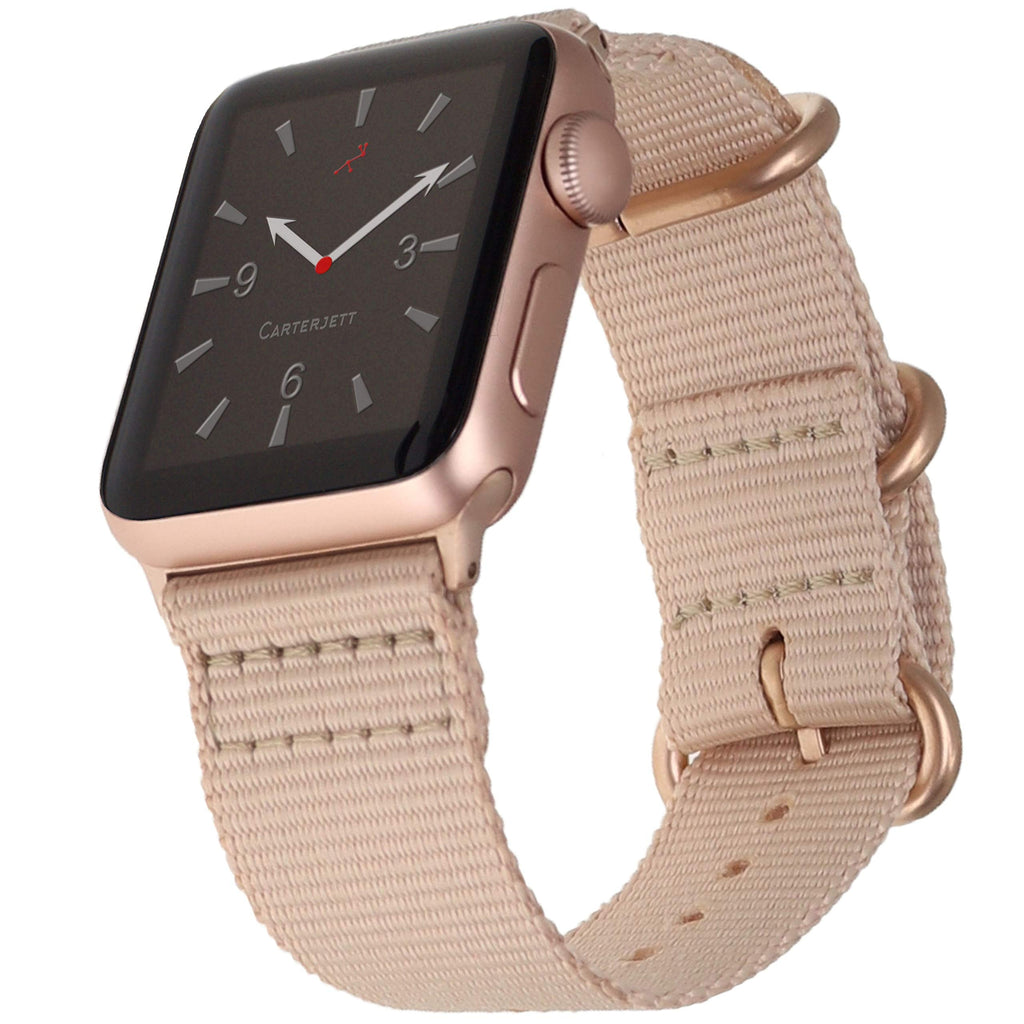 [Australia - AusPower] - Carterjett Compatible with Apple Watch Band 40mm 38mm Blushed Cream Nylon Replacement Strap Breathable Woven Rose Gold Adapters Buckle iWatch Series 6 5 4 3 2 1 (40 38 S/M/L Blushed Cream) Blushed Cream Nylon w/ Rose Gold hardware 38/40mm S/M/L (5"-7.5") 