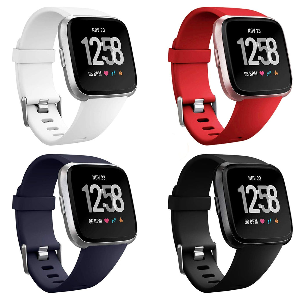 [Australia - AusPower] - Neitooh 4 Packs Bands Compatible with Fitbit Versa/Versa 2/Fitbit Versa Lite for Women and Men, Classic Soft Silicone Sport Strap Replacement Wristband for Fitbit Versa Smart Watch Small Navy blue/Black/White/Red 