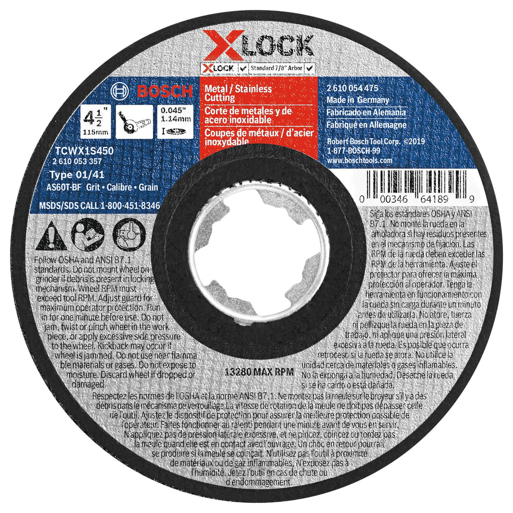[Australia - AusPower] - BOSCH TCWX1S450 4-1/2 In. x .045 In. X-LOCK Arbor Type 1A (ISO 41) 60 Grit Fast Metal/Stainless Cutting Abrasive Wheel 4-1/2" Type 1A Metal/Stainless 