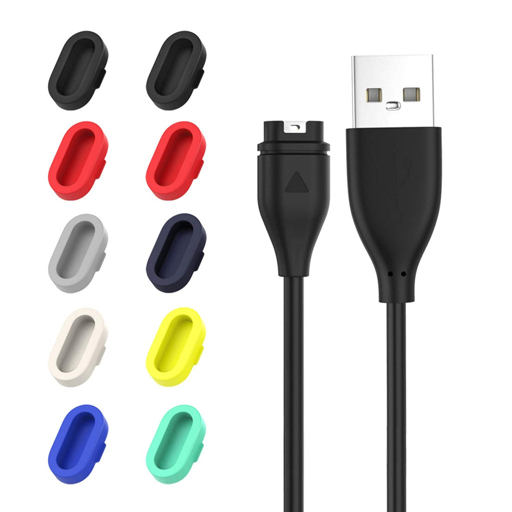 [Australia - AusPower] - MoKo 10 Pack Colorful Dust Plugs and Charging Cable Set Fit Garmin Fenix 5/Fenix 5S/5X/6/6S/6X/6 Pro/6S Pro/6X Pro/Vivoactive 3/4/4S/Venu/Approach S60/X10/X40, Silicone Dust Plug with Charger Cable Multi Colors A 