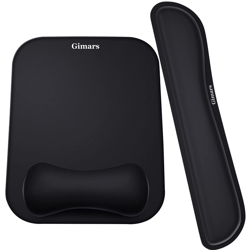[Australia - AusPower] - Gimars Elongate Smooth Lycra Fabric Ergonomic Mouse Pad Wrist Support, Gel Memory Foam Cushion Set Keyboard Wrist Rest Support, Pain Relieve for Computer, Laptop, Office, School, Home, Gaming, Black Square Set-black 
