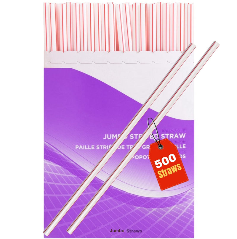 [Australia - AusPower] - 1InTheHome Jumbo Straws, Plastic Drinking Straws Red And White Striped, 500 Pack Disposable Straws 