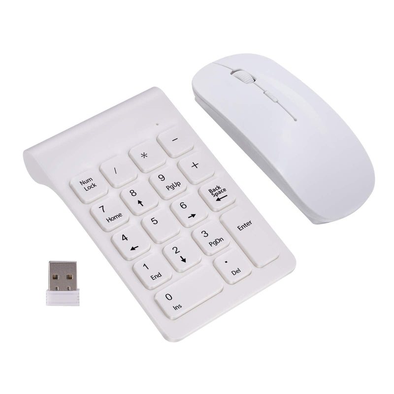 [Australia - AusPower] - Wireless Numeric Keypad, TRELC Mini 2.4G 18 Keys Number Pad, Portable Silent Financial Accounting Numeric Keypad Keyboard Extensions with Wireless Mouse for Laptop, PC, Desktop, Notebook (White) White 
