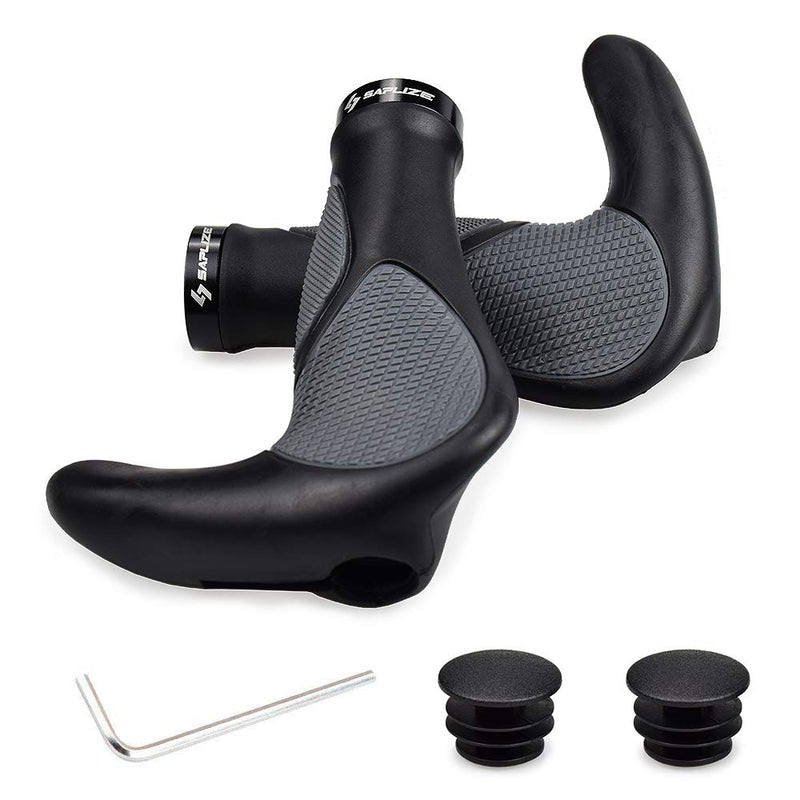 [Australia - AusPower] - SAPLIZE Bike Handlebar Grips, Multi Colors/Design Optional, Ergonomic Design, Aluminum Double Lock-on, Mountain Bike Grips, MTB BMX Downhill Foldable Urban Bicycles Grips, Scooter Grips Big Horn Shape, Black 
