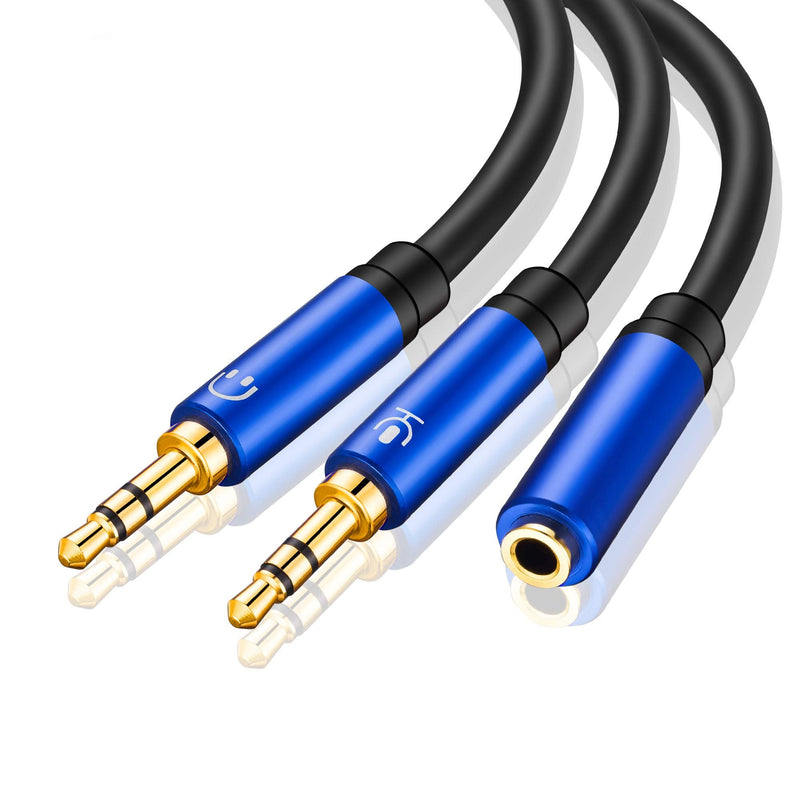 [Australia - AusPower] - Headphone Splitter,Tan QY Headphone Splitter for Computer 3.5mm Female to 2 Dual 3.5mm Male Headphone Mic Audio Y Splitter Cable Smartphone Headset to PC Adapter (5Ft/1.5M, Blue) 5Ft/1.5M 