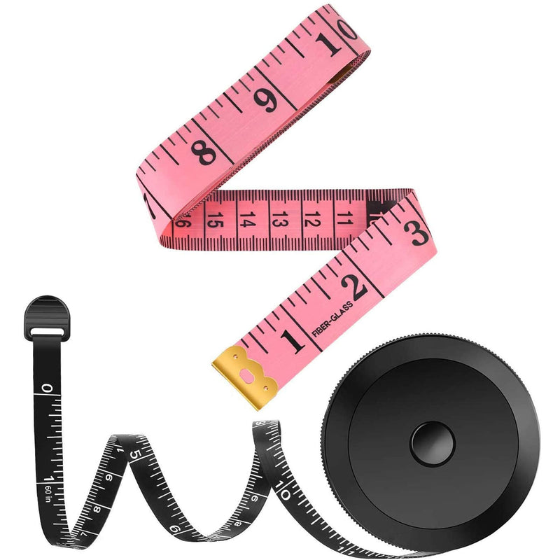 [Australia - AusPower] - 2 Pack Tape Measure Measuring Tape for Body Fabric Sewing Tailor Cloth Knitting Vinyl Home Craft Measurements, 60-Inch Soft Fashion Pink & Retractable Black Double Scales Rulers for Body Weight Loss Pink & Black 